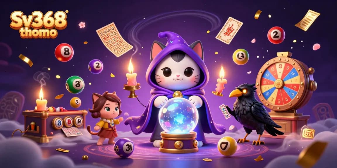 Experience thrilling Sv368 thomo live action with a mystical cat, raven, and dynamic game elements in this captivating scene.