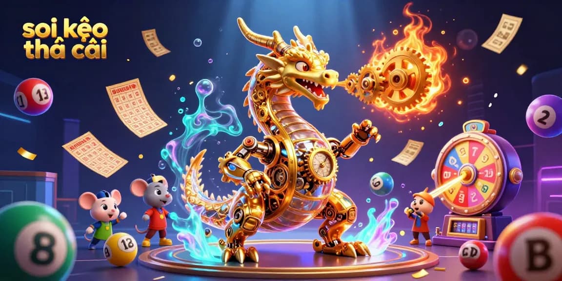 Bet on soi kèo nhà cái with a dynamic illustration of a golden dragon and lottery elements.