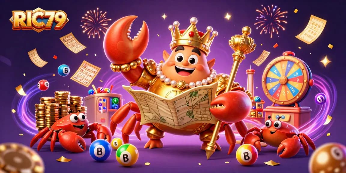 Experience thrilling wins at RIC79 with a vibrant golden crab emperor amidst lottery excitement!