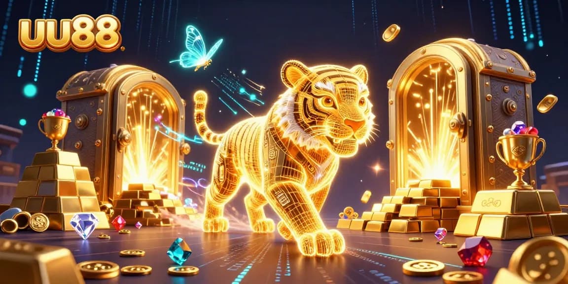 Engage with uu88 in a hyper-realistic 3D casino world showcasing vibrant golden elements and thrilling gameplay.