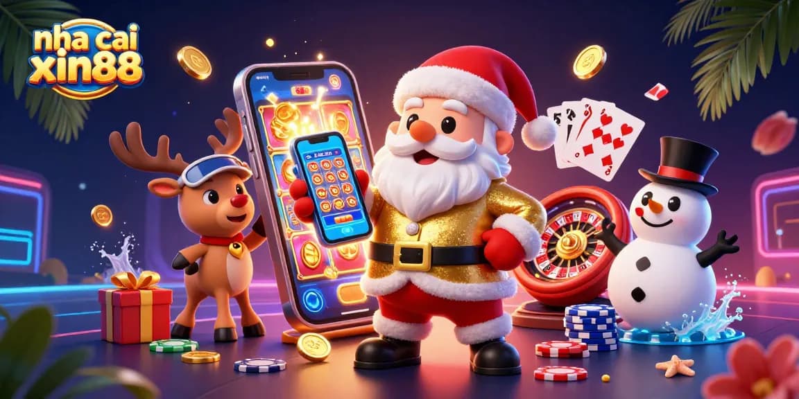 Spin to win with nha cai xin88, featuring festive characters in a vibrant casino atmosphere.