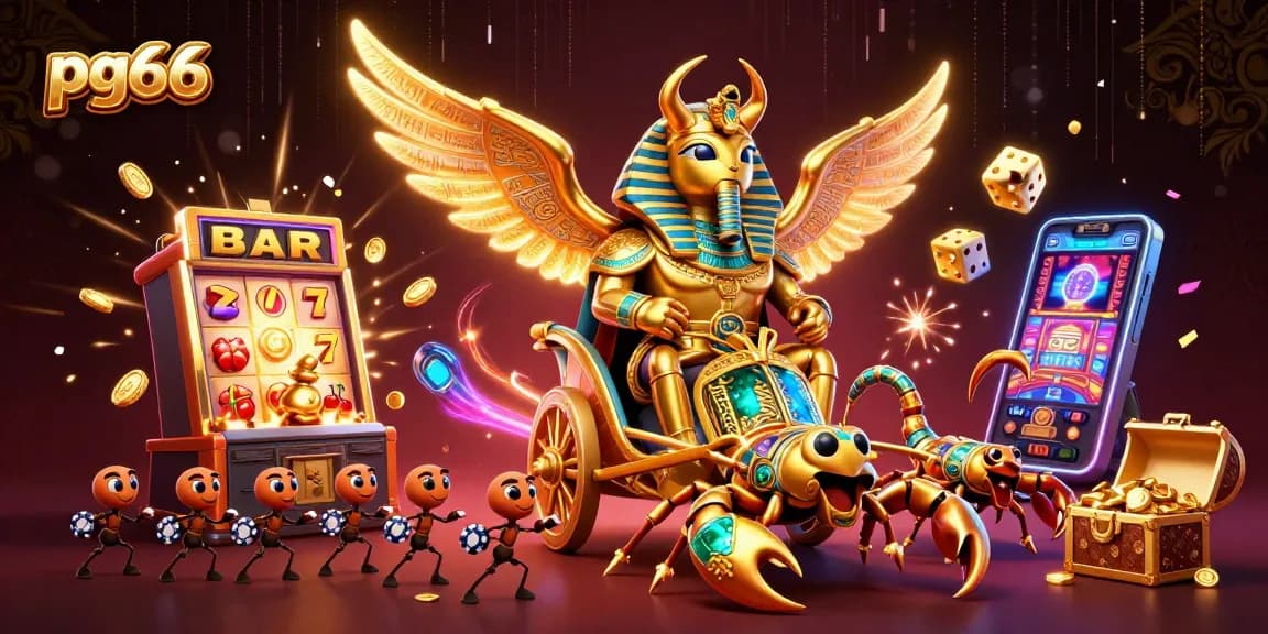 Experience thrilling wins at pg66 with 3D characters and vibrant casino game elements in a dazzling scene.