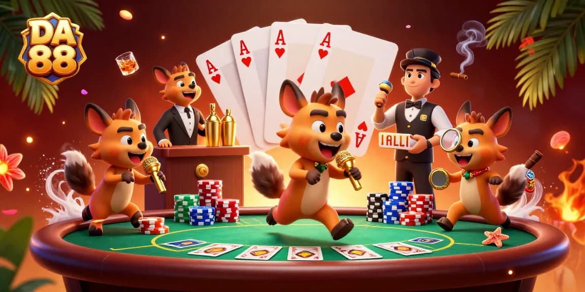 Experience the excitement of DA 88 with hyenas at a comedy casino club featuring poker action and vibrant ambience.