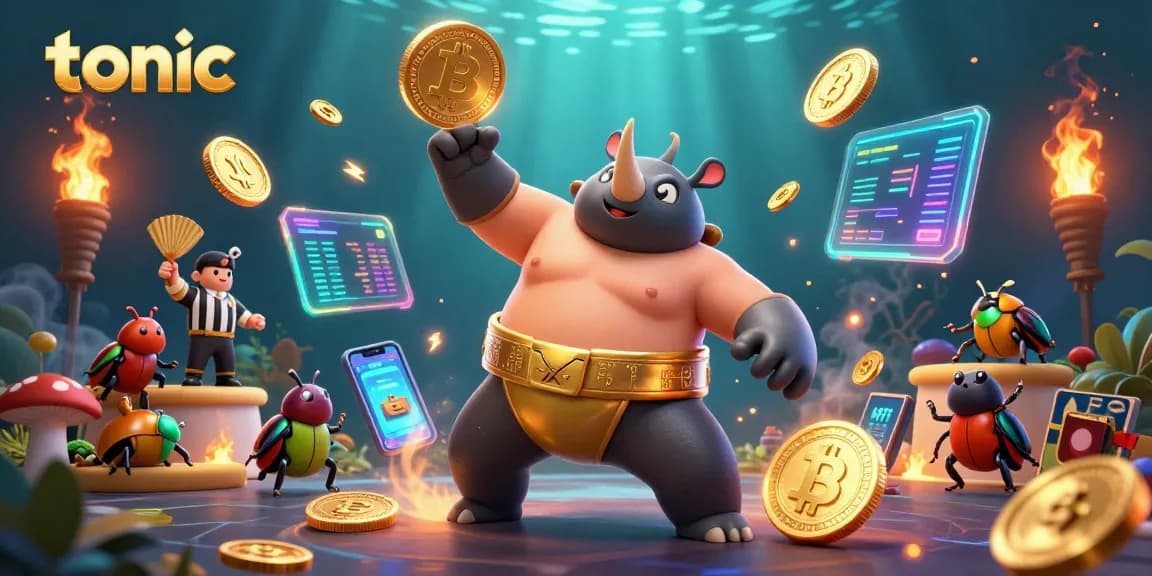 Showcasing a tonic-themed online casino scene with cartoon beetle characters enjoying a vibrant gambling atmosphere.