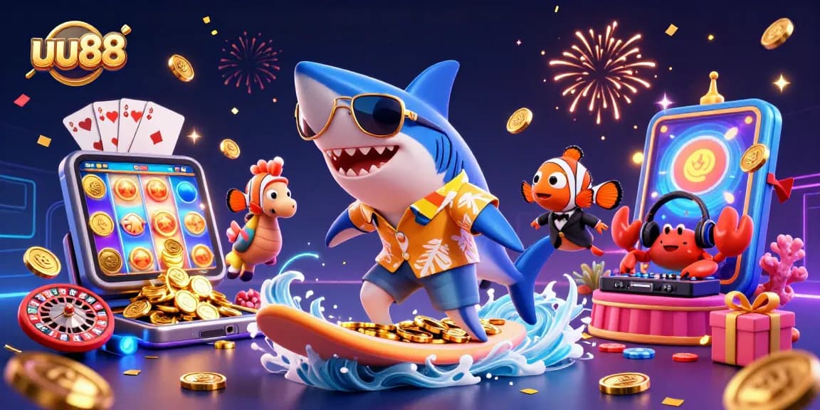 Experience thrilling wins with uu88, featuring a vibrant casino scene with animated characters.