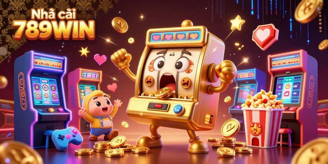 Spin the jackpots with Nhà cái 789WIN's vibrant 3D gaming scene showcasing slot machines and excitement.