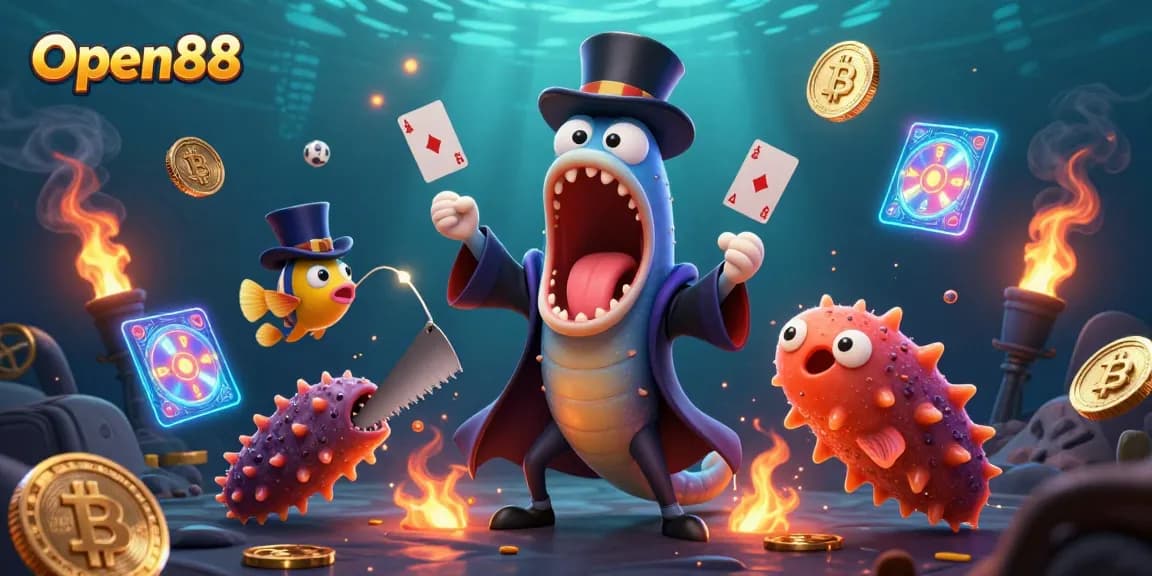 Engage in thrilling wins at Open88 with vibrant lottery games surrounded by bioluminescent creatures.