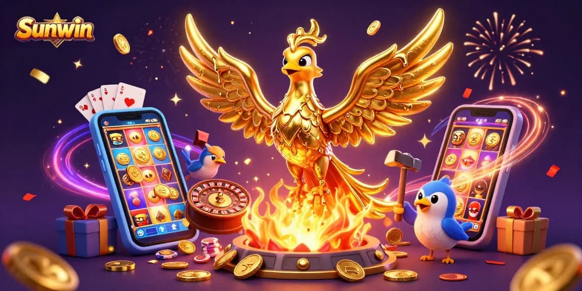 Experience Sunwin's vibrant casino world with golden phoenix and dynamic gaming elements.