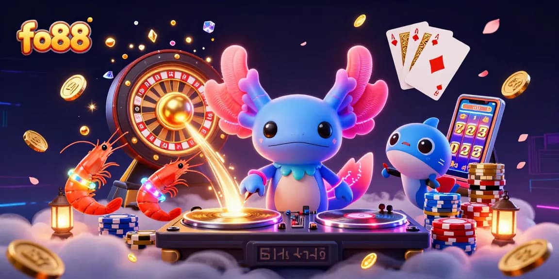 Experience the excitement of fo88 with vibrant gaming elements and lively characters in a neon underwater casino scene.