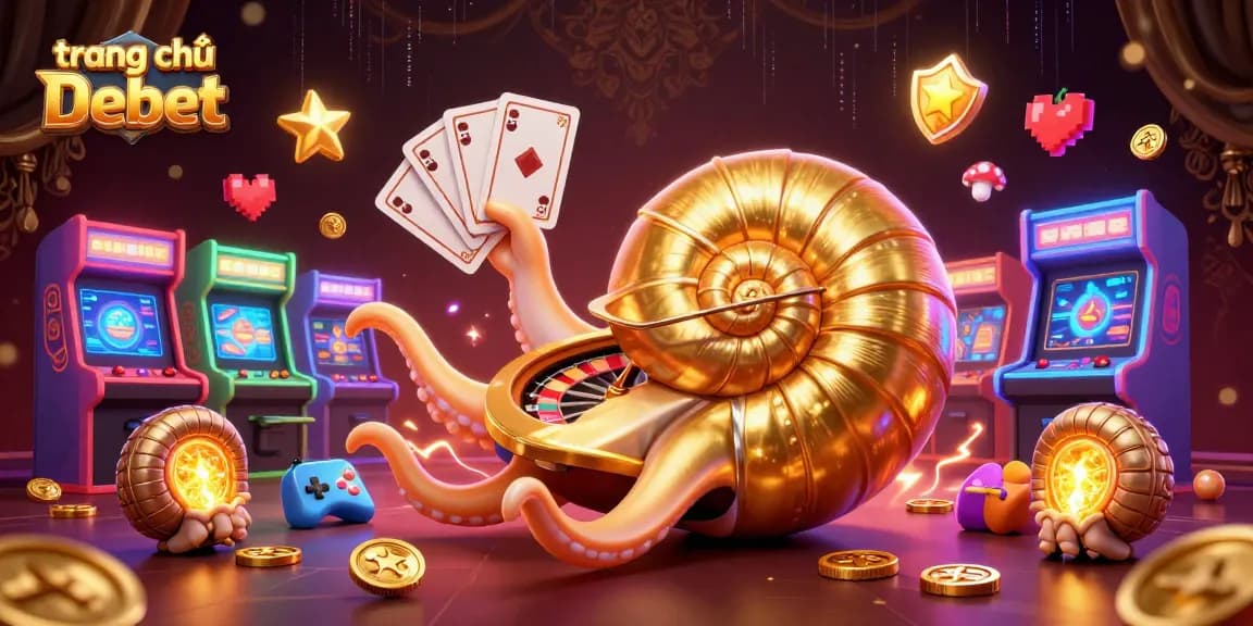 Experience thrilling gaming action on trang chủ Debet with vibrant casino elements and colorful arcade machines.