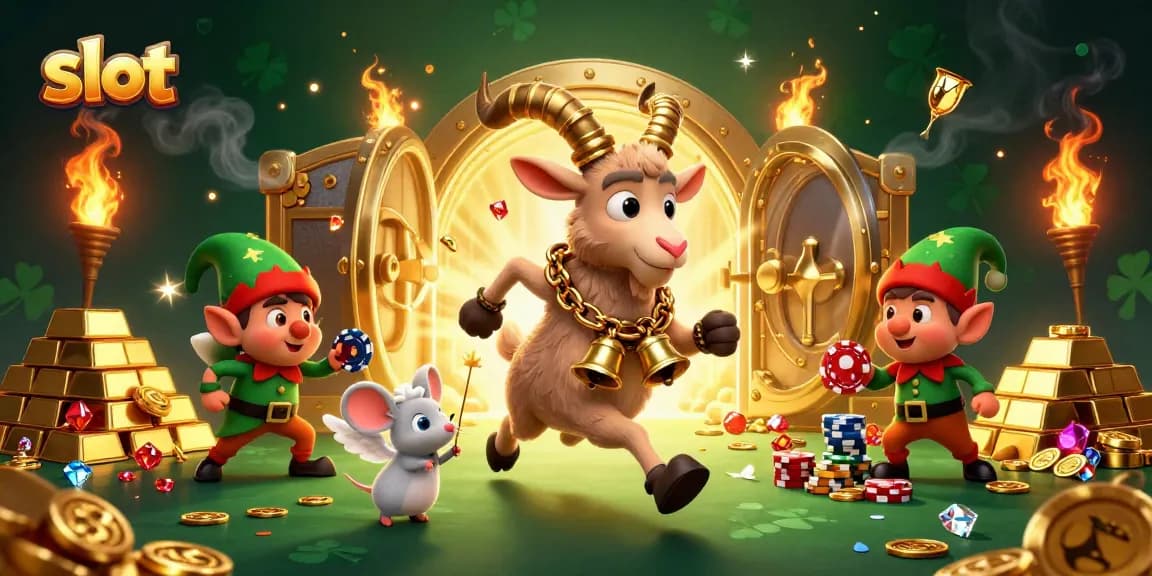 Experience thrilling slot action featuring a Krampus goat and mischievous elves in a festive casino.