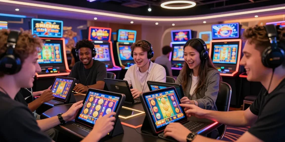 Situs slot deposit 10 ribu illustrated with players enjoying vibrant slot games in a dynamic online casino.