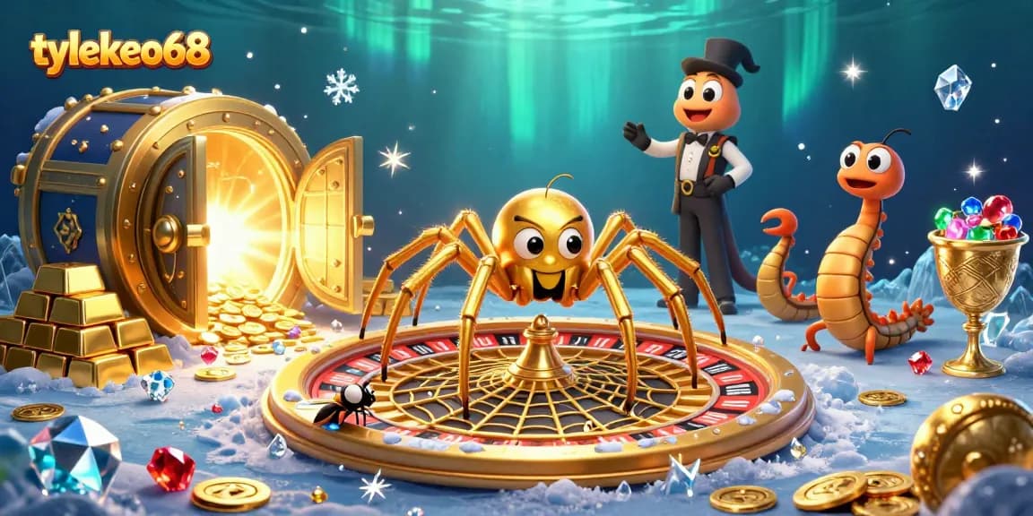 Engage with tylekeo68: Bet with the golden spider and the centipede croupier in a dazzling casino scene.