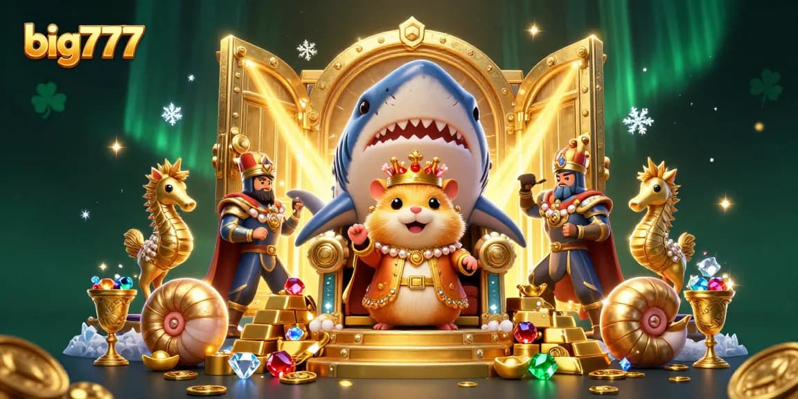 Experience the thrill of big777 slots with a golden hamster king, surrounded by treasures.