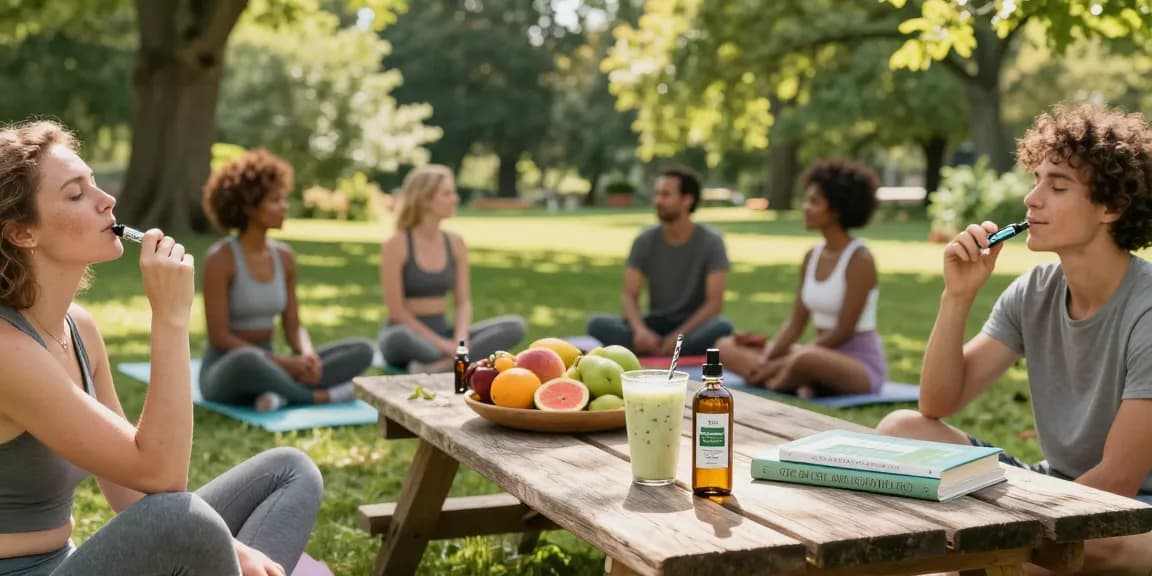 Explore strong THC vapes UK in natural wellness settings, showcasing organic hemp oil and relaxing outdoor moments.
