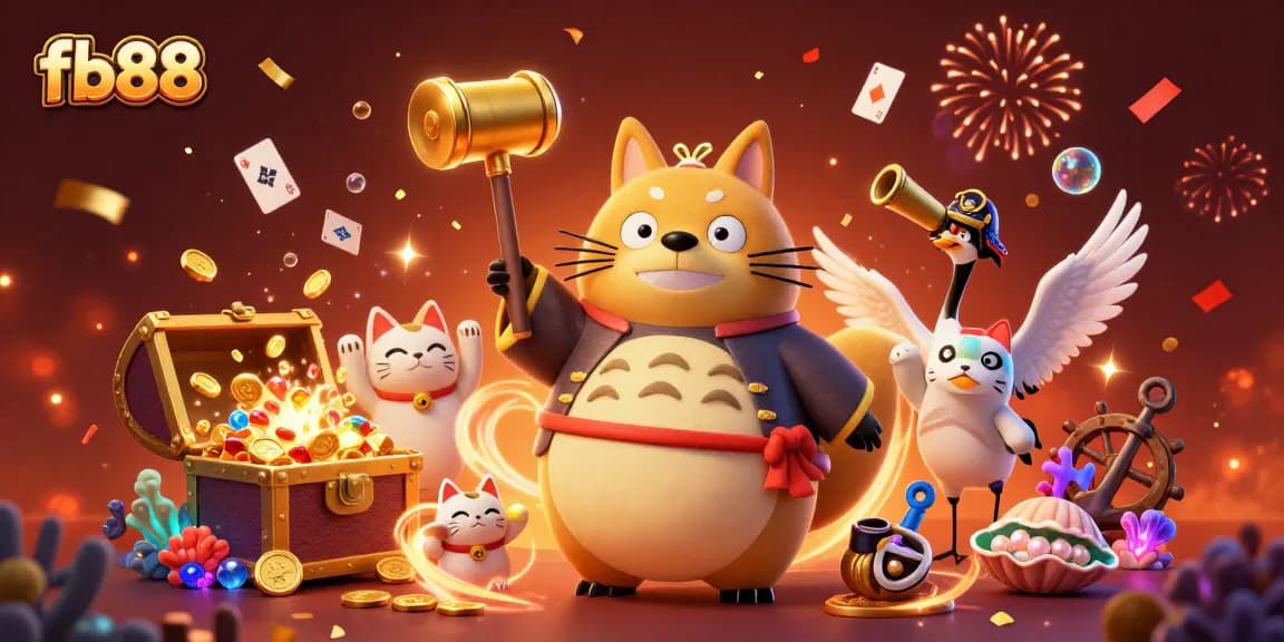 Experience the excitement of fb88 with a dynamic casino illustration featuring vibrant characters and game elements.