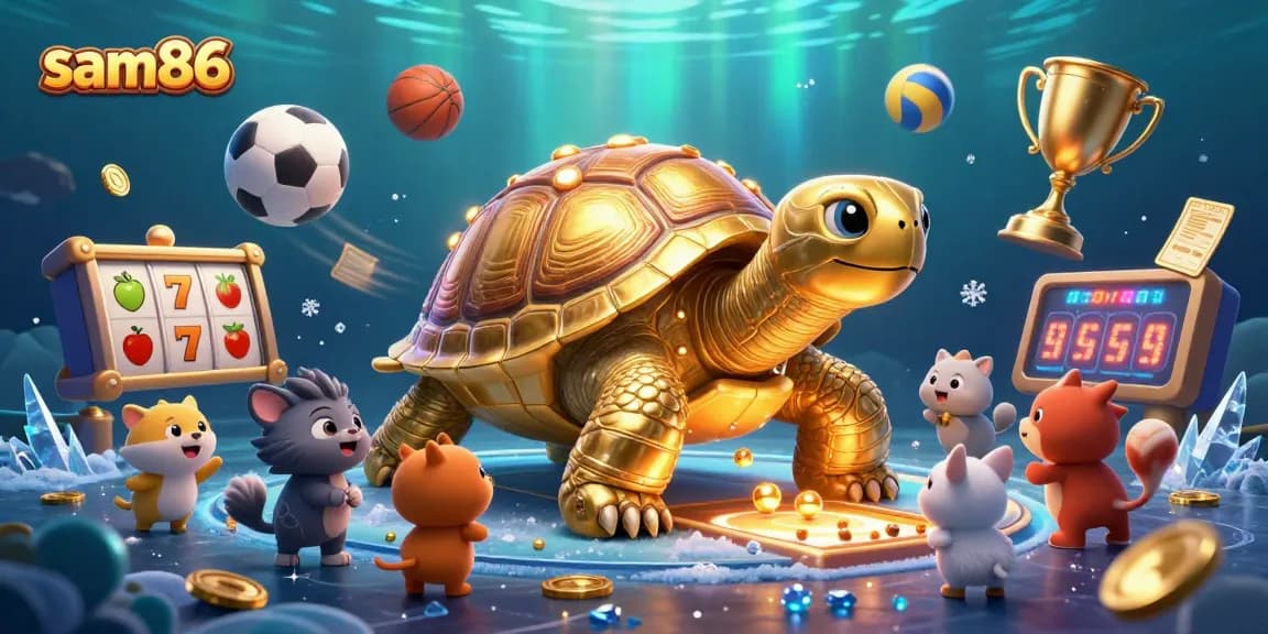 Experience thrilling gameplay at sam86, where the colossal golden tortoise's pinball skills create a vibrant gaming scene.