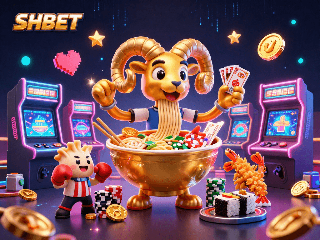 Experience fun with SHBET under vibrant gaming lights featuring unique characters and engaging elements.