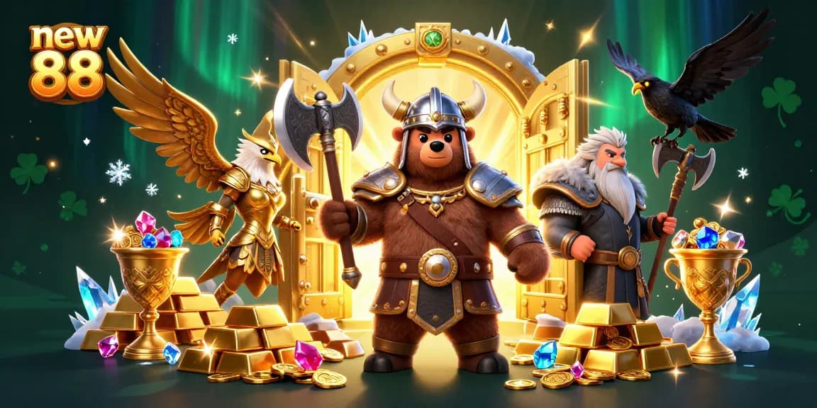 Experience the excitement of new 88 online gaming with vibrant casino characters and treasures.