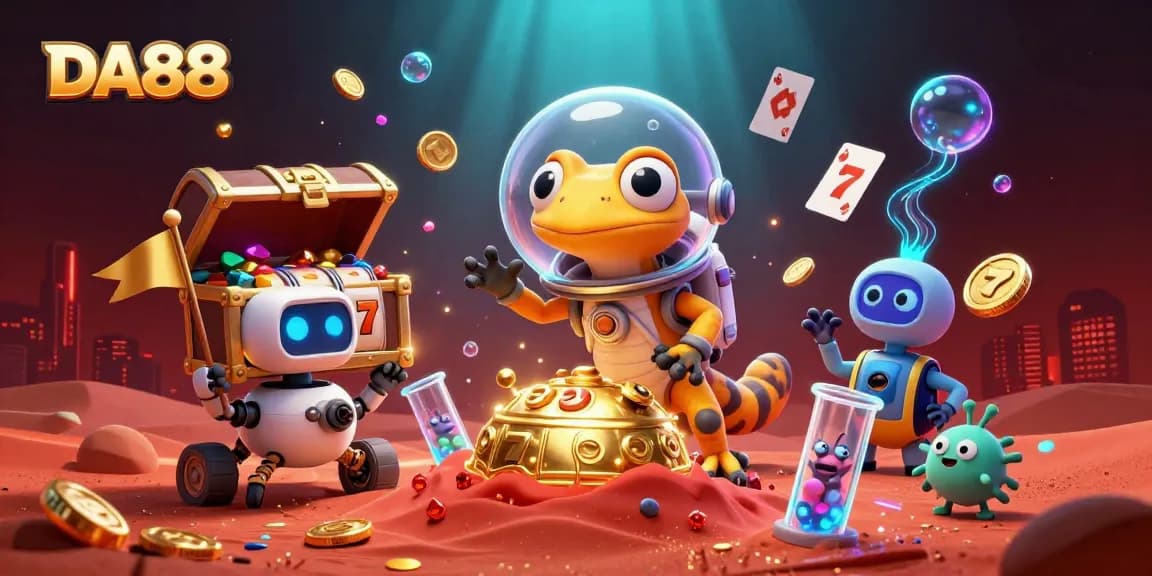 DA88 captures excitement in a vibrant 3D Martian casino scene, showcasing thrilling gameplay.