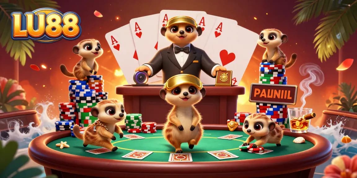 Experience the excitement of LU88 as meerkats engage in lively poker action at their casino.
