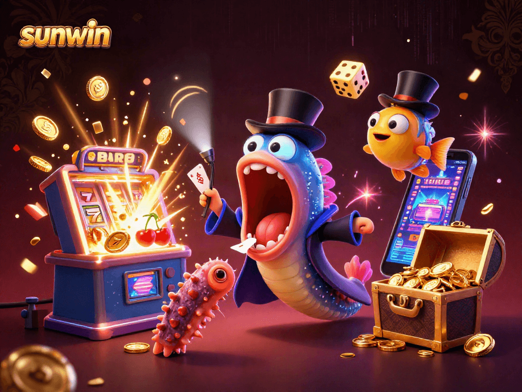 Bet on sunwin with a magical scene of deep-sea creatures performing thrilling tricks in a casino setting.