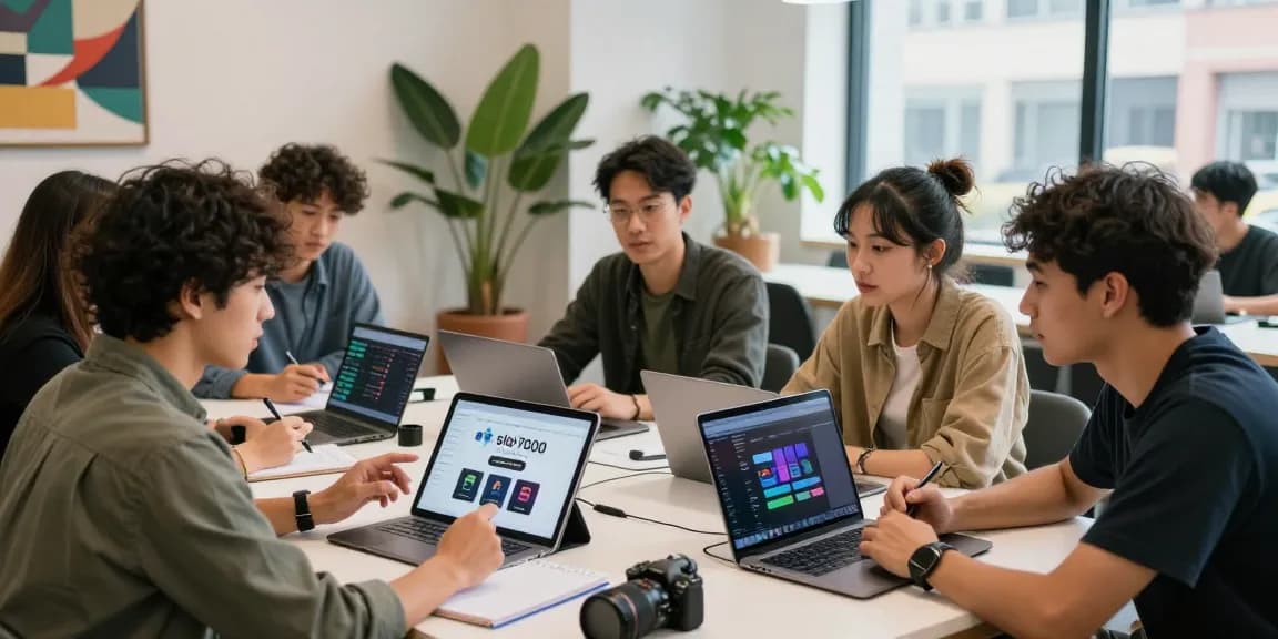Group discussing the innovative features of the slot7000 app in a vibrant co-working space.