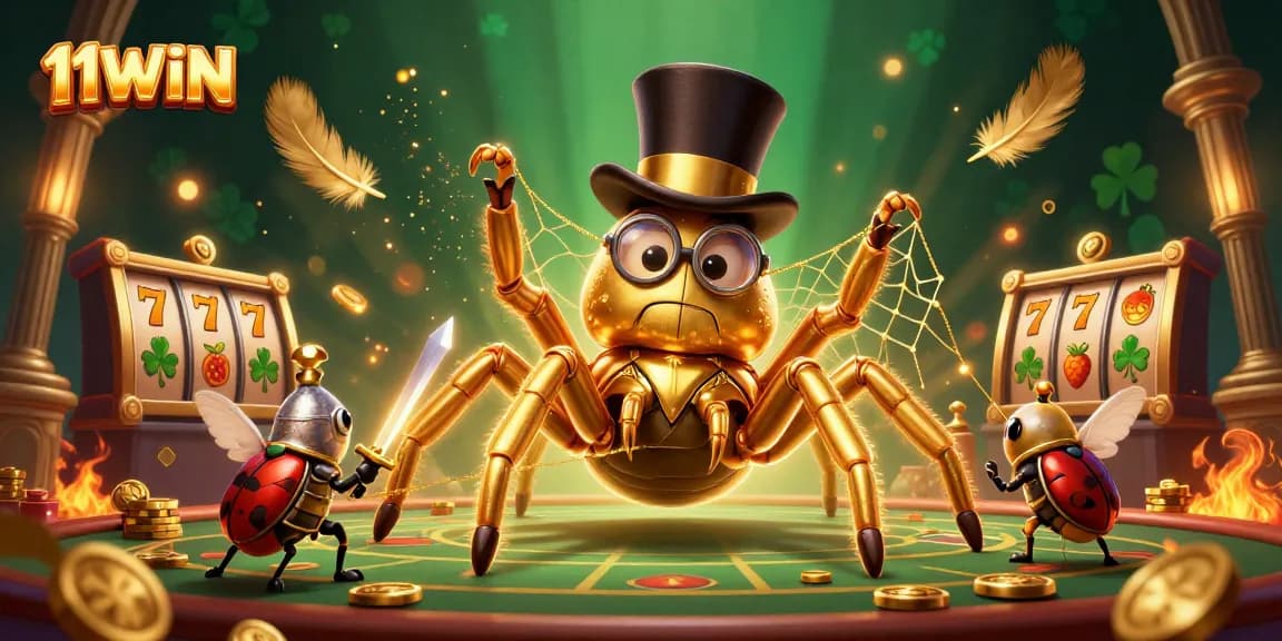 11WIN showcases a vibrant casino scene with characters engaging in thrilling gambling action.