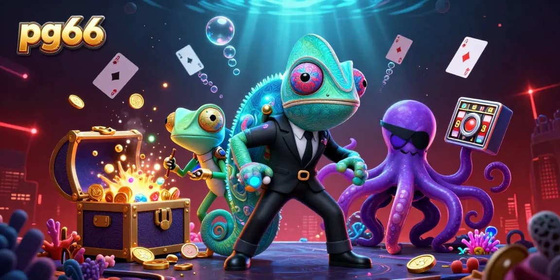 pg66 showcases a thrilling underwater casino scene with a secret agent chameleon and gaming elements.