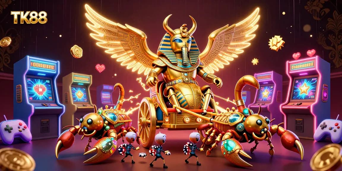 Experience thrilling gaming excitement at TK88 with vibrant casino motifs and whimsical characters.