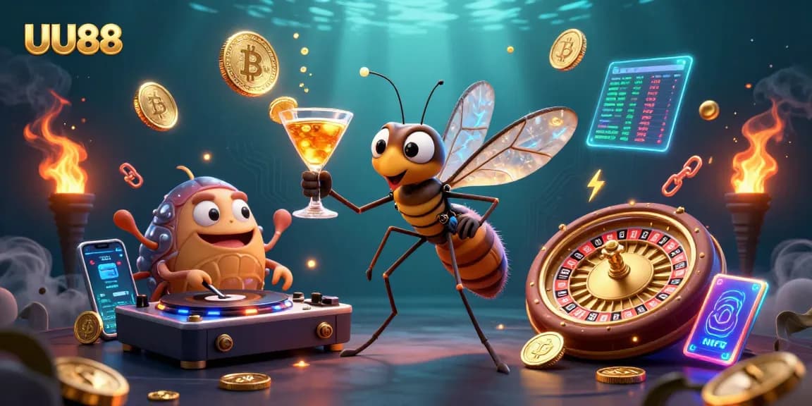 Experience the thrill of betting with UU88 through vibrant casino art featuring unique characters.