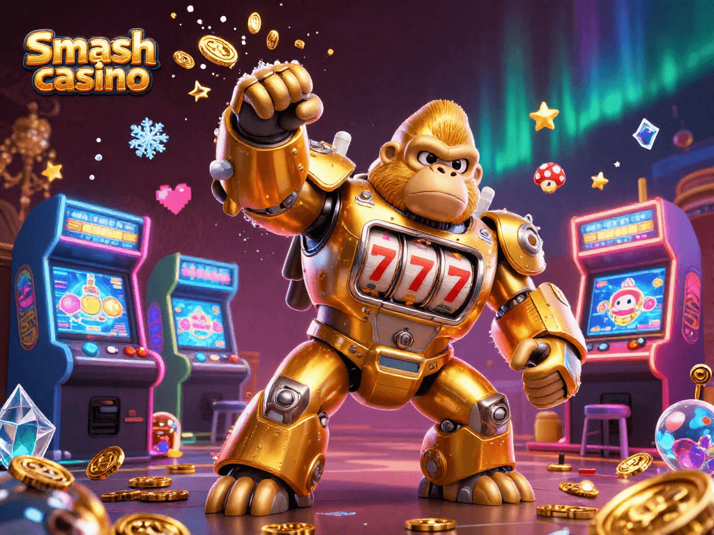 Engage in the thrilling action at Smash casino with a dynamic golden gorilla mech character leading the fun.