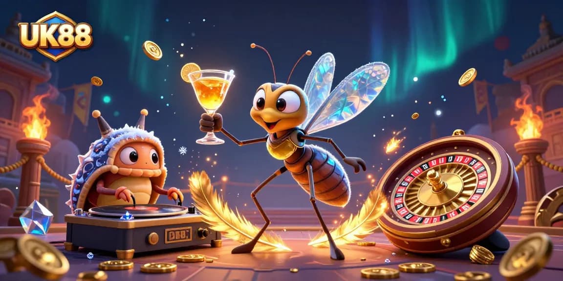 Experience vibrant gameplay at UK88 with a 3D whimsical casino scene featuring engaging characters.