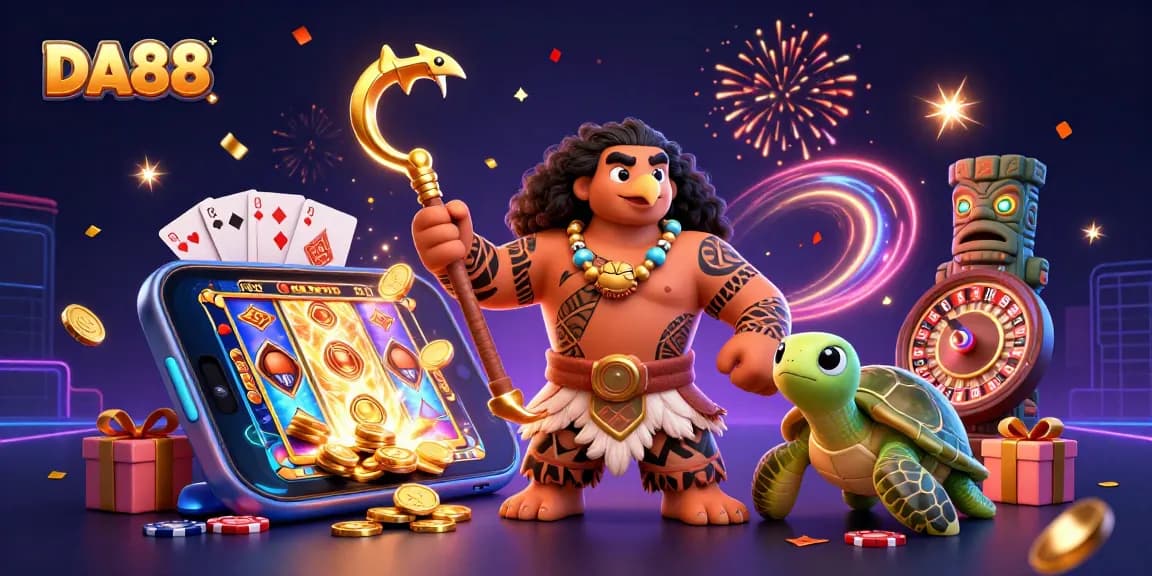 Experience the thrill of DA88 gaming with vibrant 3D characters and dynamic casino elements.