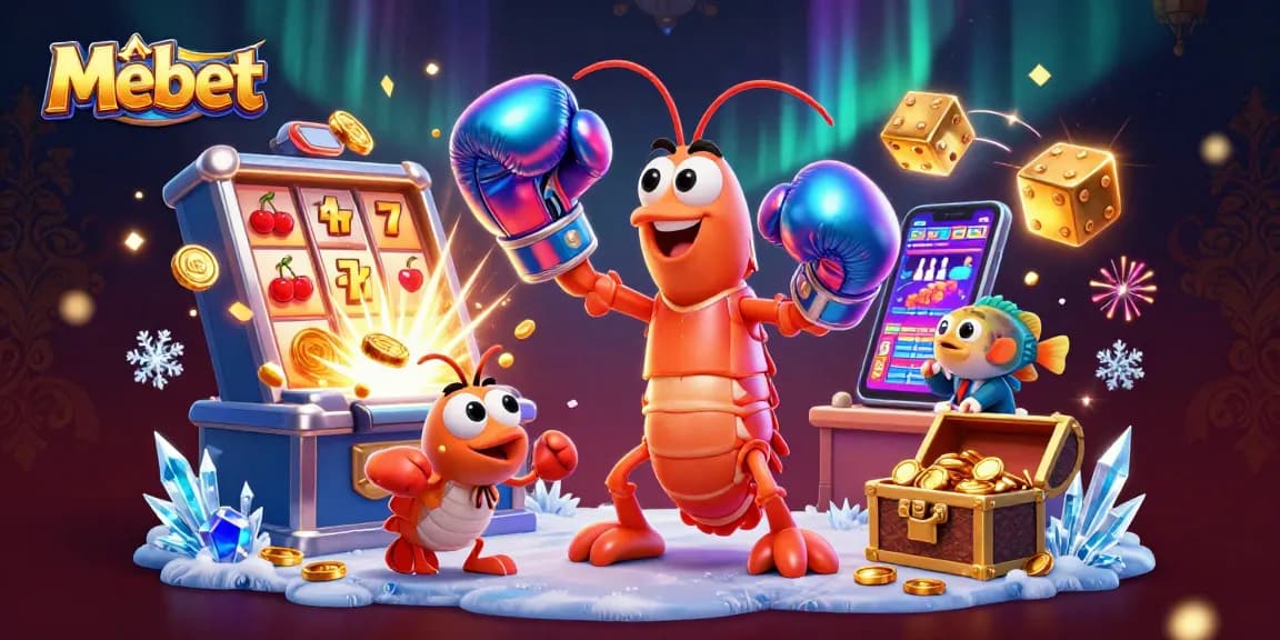 Mebet brings excitement with a vibrant 3D casino scene, showcasing action-packed gaming elements and dynamic characters.