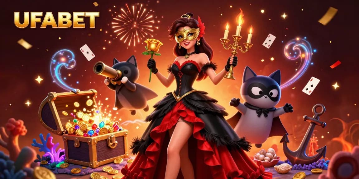 Win big at UFABET with vibrant 3D casino illustration featuring stunning characters and spirited elements.