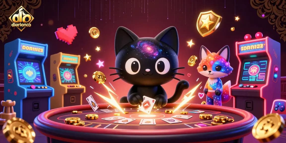 Dive into the cosmic casino magic with diarionco, as the black hole cat entices players with golden chips and swirling energy.