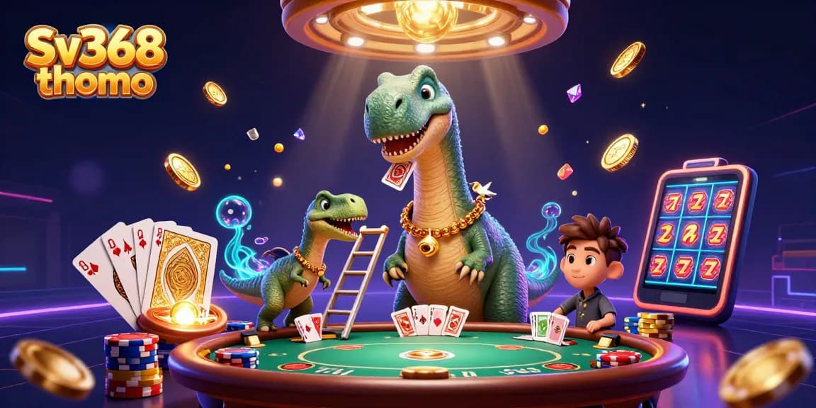Engage in thrilling betting action with Sv368 thomo at a vibrant casino scene featuring iconic games.