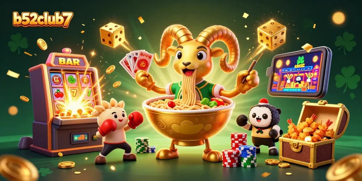 Engage with b52club7 in a vibrant 3D casino scene featuring dynamic characters and exciting game elements.