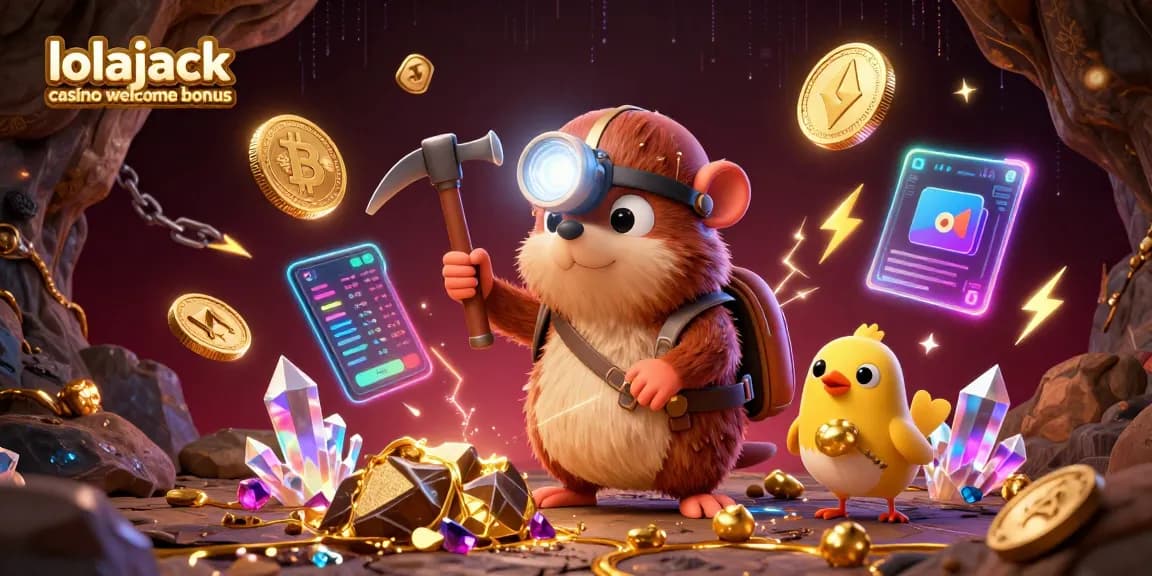 Experience the excitement of the lolajack casino welcome bonus with a vibrant 3D illustration featuring a treasure hunting mole.