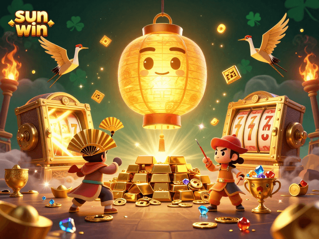 Experience the excitement of sun win with a vibrant 3D illustration of a lively casino scene.