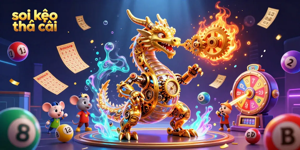 Bet on soi kèo nhà cái with a dynamic illustration of a golden dragon and lottery elements.