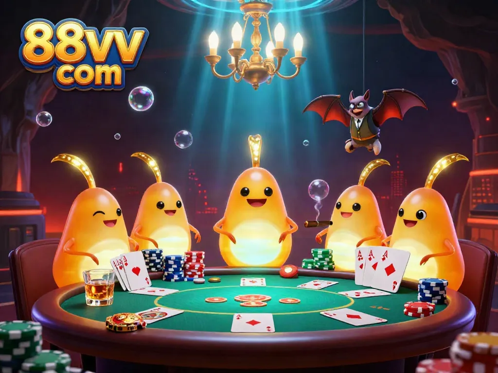 Bet big with 88vv com at the illuminated cave casino with glowworms illuminating the card table.