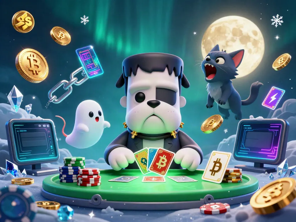 Engage with thrilling casino action at 8S with a monster dealer, ghost mouse, and werewolf kitten at the table.
