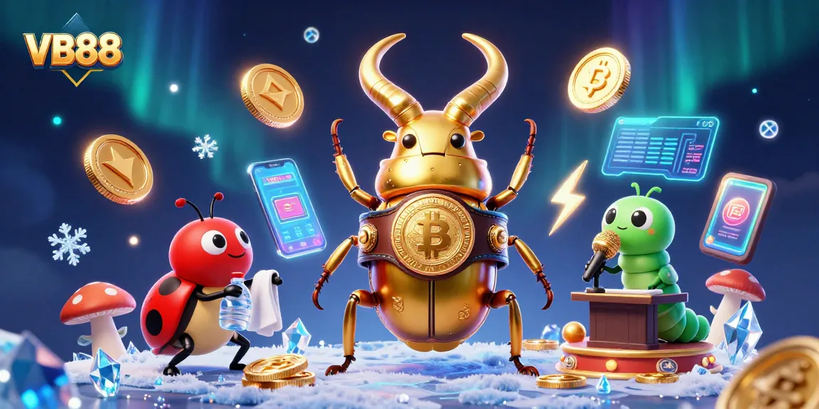 Engage with VB88 in a vibrant 3D casino scene filled with cartoon action and gaming elements.