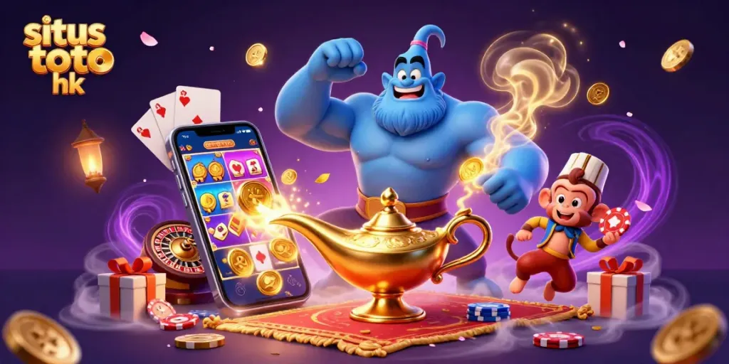 Engage in situs toto hk with a vibrant casino scene featuring dynamic characters and gaming elements.