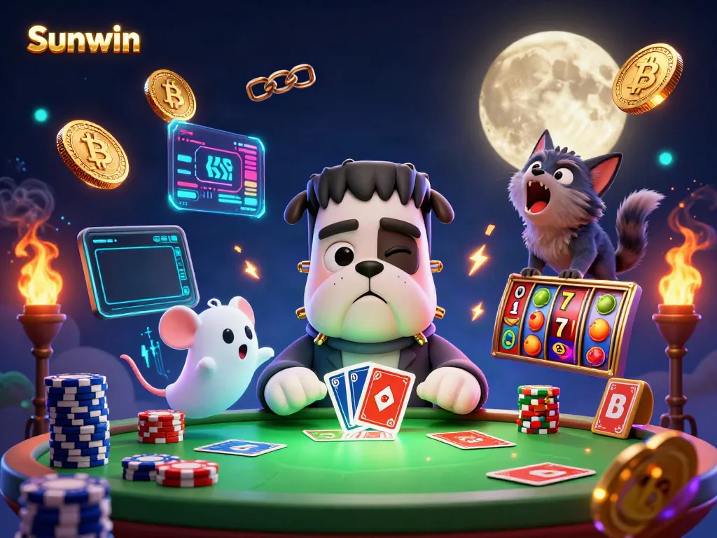 Engage in thrilling card games with Sunwin at an immersive casino scene filled with colorful elements.