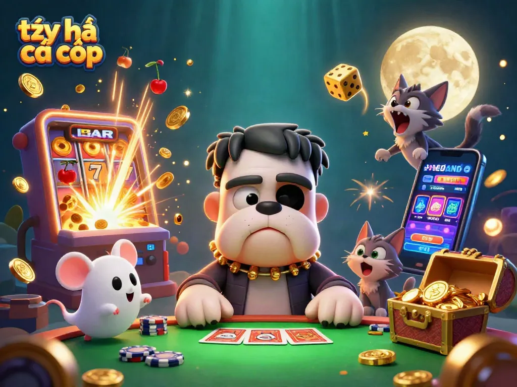 Engage in thrilling tỷ lệ cá cược action with a vibrant casino scene including unique 3D characters and elements.