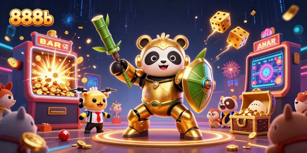 Experience winning thrills at 888b with a dynamic 3D casino scene featuring enchanting characters.
