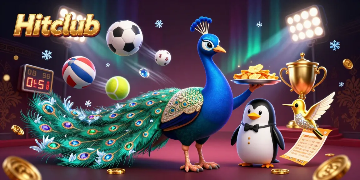 Hitclub players enjoy thrilling games while gathering golden chips and trophies in this colorful scene.